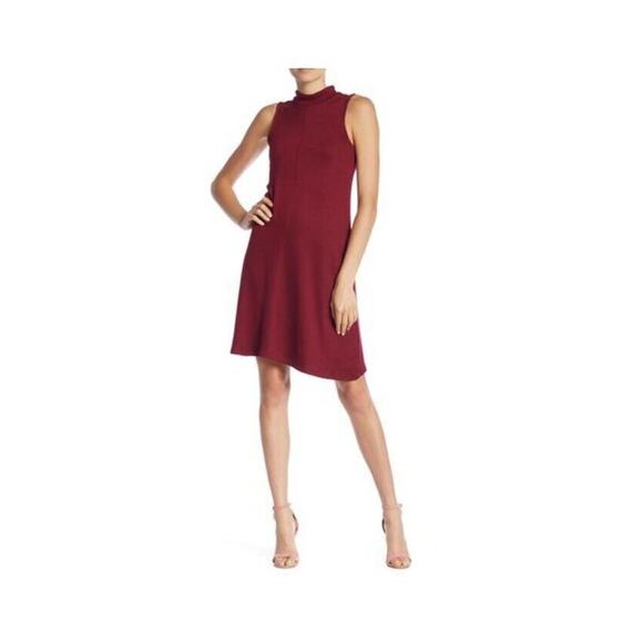 Joan Vass Synthetic Mock Neck Sleeveless Knit Dress Burgundy Size M - Picture 1 of 2